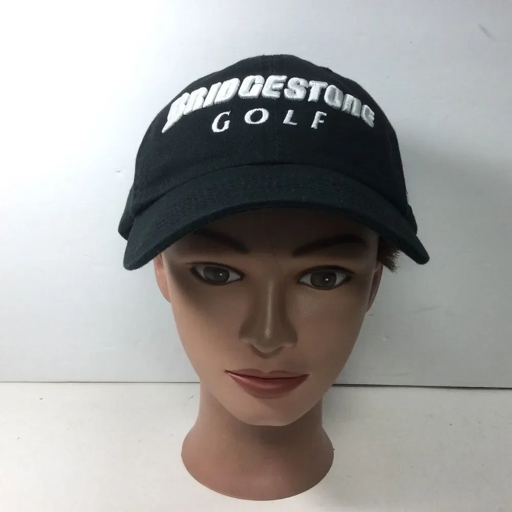 Bridgestone‎ Golf Hat Black SpellOut Strap back Baseball Cap Boom It